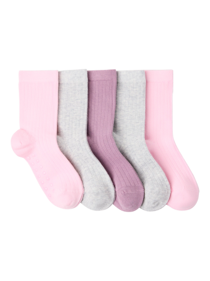 Lindex Kids' Ribbed Crew Socks, Pack of 5, Light Dusty Lilac - view 2, Light Dusty Lilac