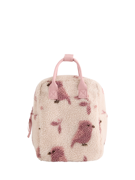Lindex Kids' Bird Print Textured Backpack,  Light Dusty Pink, Light Dusty Pink