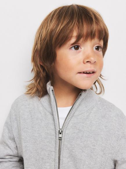 Mango Kids' Knitted Zip Front Cardigan, Grey - view 2, Grey