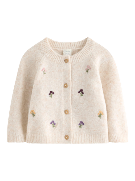 Lindex Kids' Floral Round Neck Cardigan, Light Beige, Light Beige