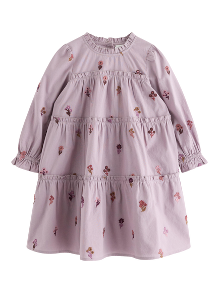 Lindex Kids' Cotton Floral Tiered Dress, Light Dusty Lilac, Light Dusty Lilac