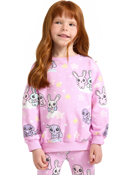 Lindex Kids' Rabbit Print Crew Neck Sweatshirt, Light Lilac, Light Lilac