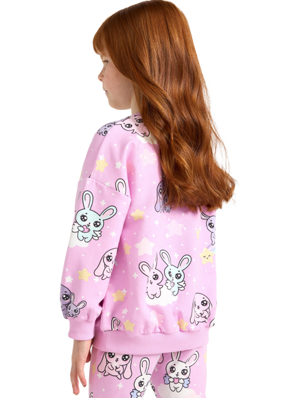 Lindex Kids' Rabbit Print Crew Neck Sweatshirt, Light Lilac - view 2, Light Lilac