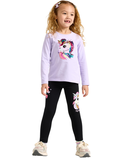 Lindex Kids' Graphic Print Leggings, Black, Black