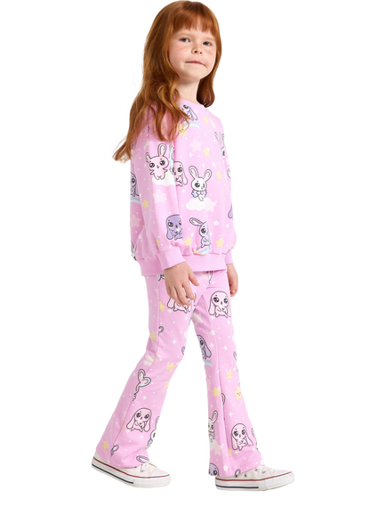 Lindex Kids' Bunny Print flared Leggings, Light Lilac, Light Lilac