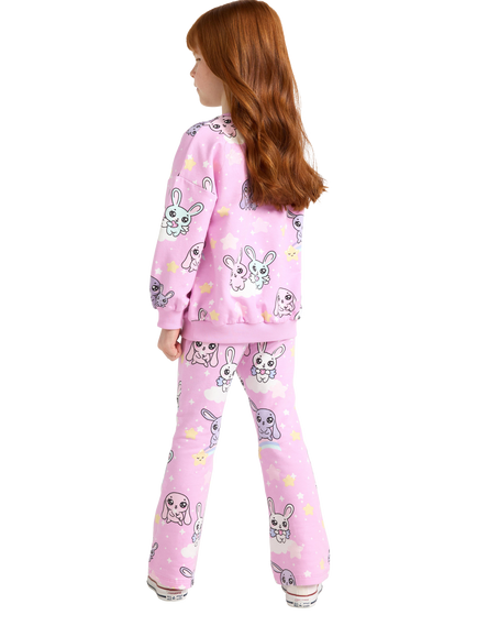 Lindex Kids' Bunny Print flared Leggings, Light Lilac - view 2, Light Lilac