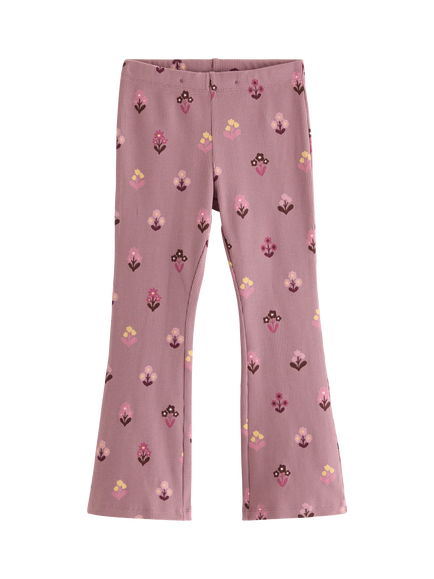 Lindex Kids' Floral Rib Flared Leggings, Dusty Lilac, Dusty Lilac