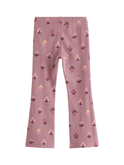 Lindex Kids' Floral Rib Flared Leggings, Dusty Lilac - view 2, Dusty Lilac