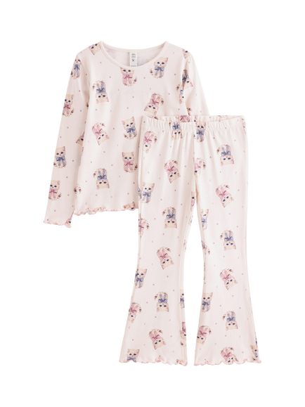 Lindex Kids' Kitten Print Pyjama Set, Light Pink, Light Pink