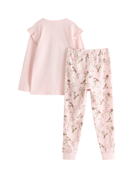 Lindex Kids' Squirrel Print Pyjama Set, Light Pink - view 2, Light Pink