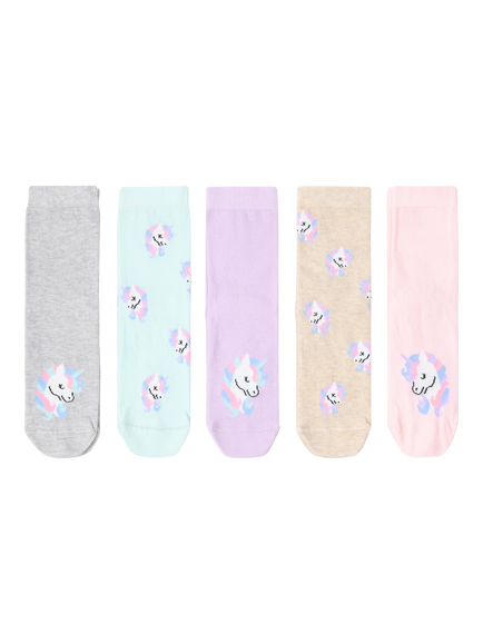 Lindex Kids' Unicorn Socks, Pack of 5, Light Pink, Light Pink