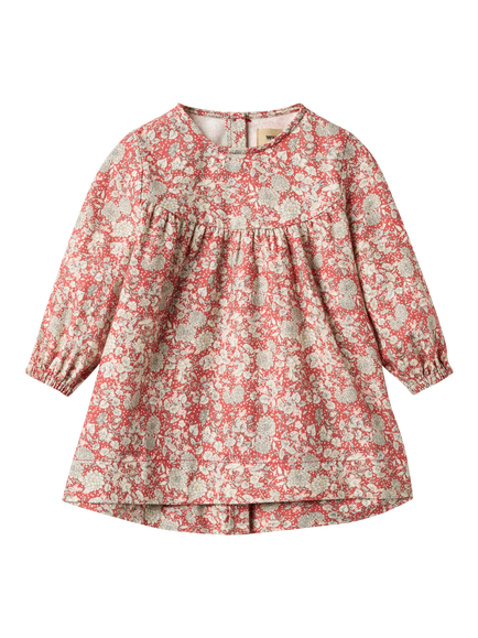 WHEAT Baby Fenja GOTS Organic Cotton Long Sleeve Floral Dress, Raspberry, Raspberry