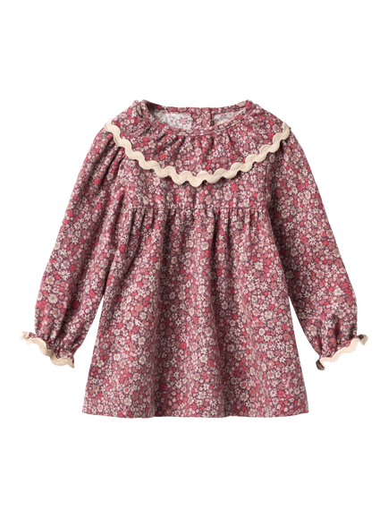 WHEAT Kids' Elvira A-Line Long Sleeve Dress, Grape Flowers, Grape Flowers
