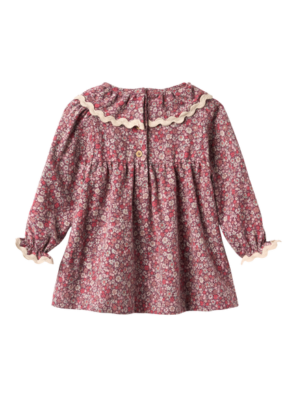 WHEAT Kids' Elvira A-Line Long Sleeve Dress, Grape Flowers - view 2, Grape Flowers