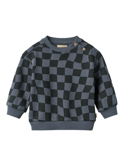 WHEAT Baby Elliot Checked Sweatshirt, Navy Blue, Navy Blue