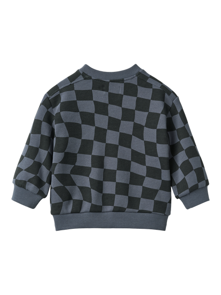 WHEAT Baby Elliot Checked Sweatshirt, Navy Blue - view 2, Navy Blue