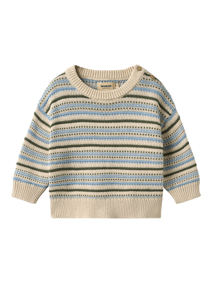 WHEAT Baby Harlow GOTS Organic Cotton Jacquard Knit Jumper, Off White, Offwhite