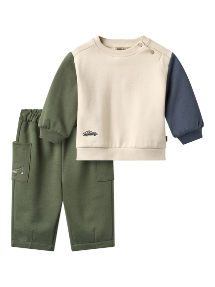 WHEAT Baby Elliot Embroidered Sweatshirt and Joggers Set, Offwhite, Offwhite