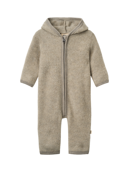 WHEAT Baby Ata Merino Wool Fleece Bodysuit, Khaki Melange, Khaki Melange