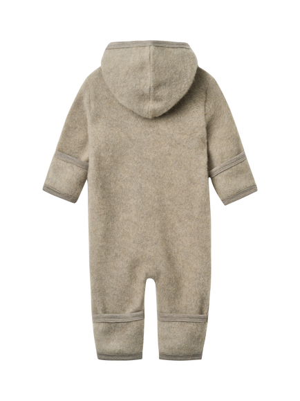 WHEAT Baby Ata Merino Wool Fleece Bodysuit, Khaki Melange - view 2, Khaki Melange