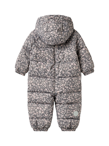 WHEAT Baby Hooded Floral Puffer Bodysuit, Dark Charcoal - view 2, Dark Charcoal