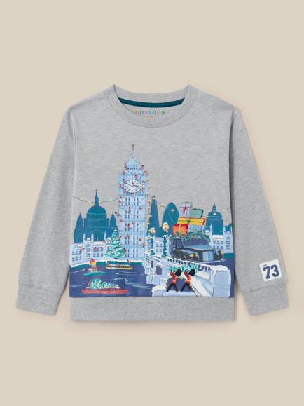 Monsoon Kids' London Graphic Christmas Sweatshirt, Grey, Grey