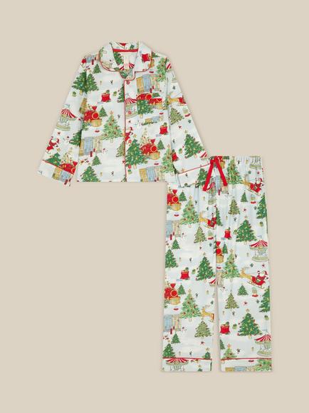 Monsoon Kids' Long Sleeve Christmas Print Pyjama Set, Ivory, Ivory