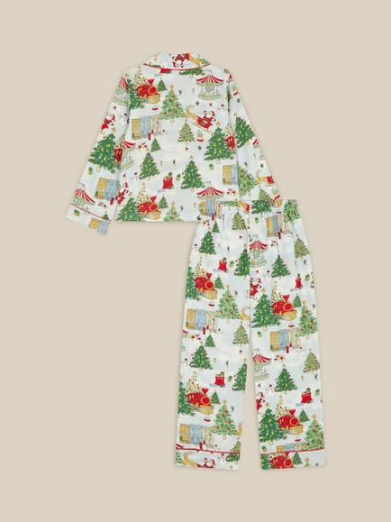 Monsoon Kids' Long Sleeve Christmas Print Pyjama Set, Ivory - view 2, Ivory