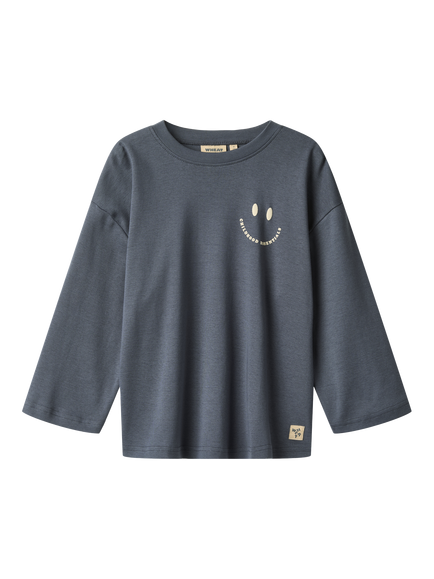 WHEAT Kids' Axe Printed Long Sleeve Top, Grey Blue, Greyblue