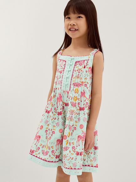 Monsoon Kids' Unicorn Floral Print Playsuit, Blue, Blue