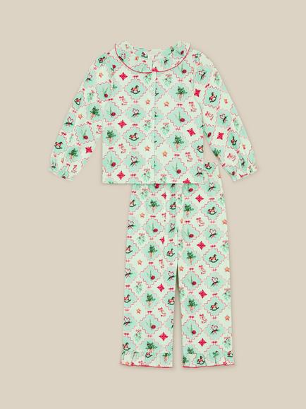 Monsoon Kids' Christmas Patch Print Pyjamas, Green, Green