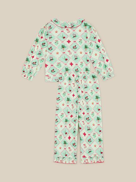 Monsoon Kids' Christmas Patch Print Pyjamas, Green - view 2, Green