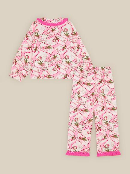 Monsoon Kids' Christmas Letters Print Pyjamas, Pink - view 2, Pink