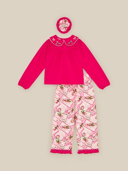 Monsoon Kids' Long Sleeve Christmas Postcard Print Pyjama Set, Red, Red