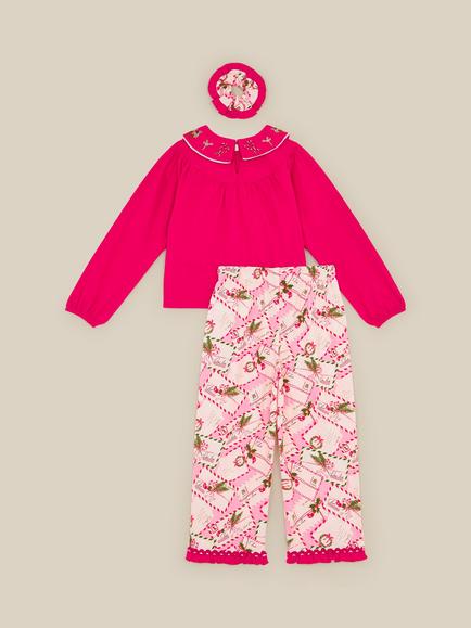 Monsoon Kids' Long Sleeve Christmas Postcard Print Pyjama Set, Red - view 2, Red