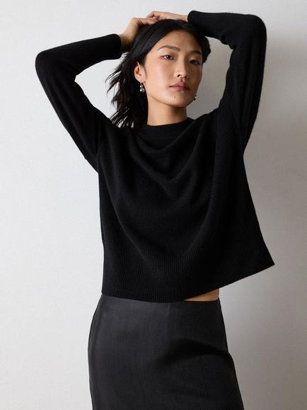 Whistles Cashmere Crew Neck Jumper, Black, Black
