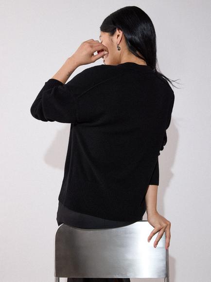 Whistles Cashmere Crew Neck Jumper, Black - view 2, Black