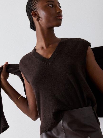 Whistles Cashmere V-Neck Tank Top, Brown, Brown