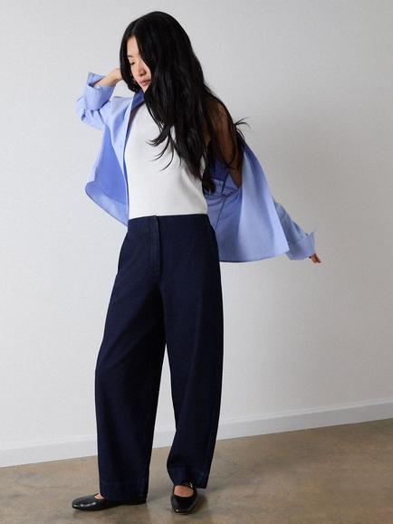Whistles High Rise Tailored Barrel Leg Trousers, Dark Denim, Dark Denim