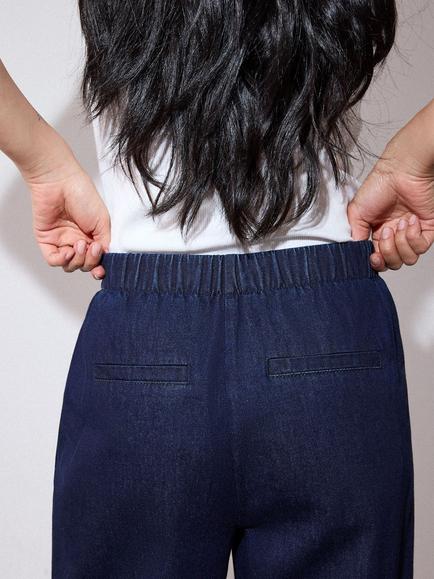 Whistles High Rise Tailored Barrel Leg Trousers, Dark Denim - view 2, Dark Denim