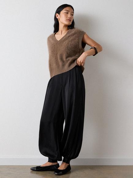 Whistles Petite Satin Balloon Trousers, Black, Black