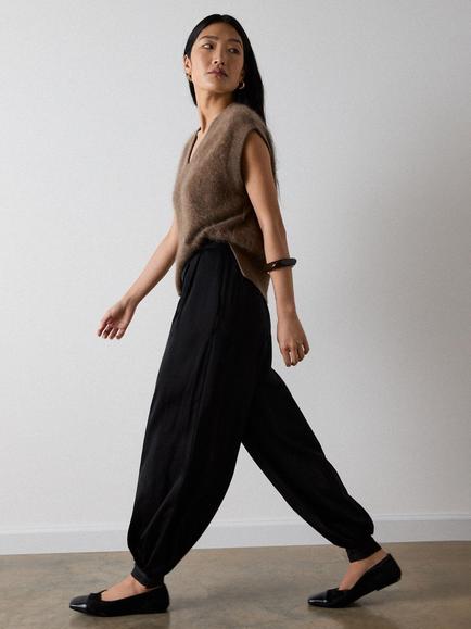 Whistles Petite Satin Balloon Trousers, Black - view 2, Black
