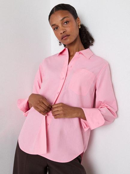 Whistles Pure Cotton Relaxed Fit Blouse, Pink, Pink