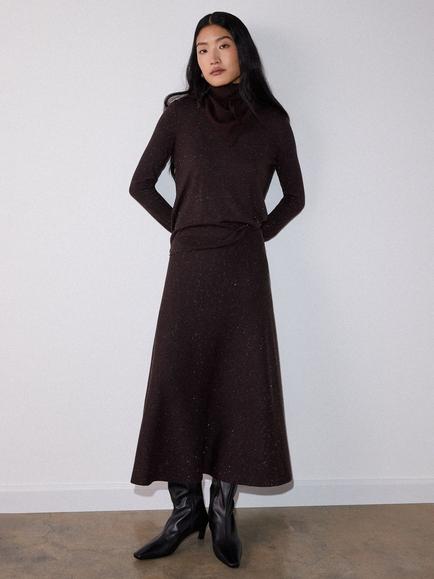 Whistles Annie Sparkle Knit A-Line Midi Skirt, Brown