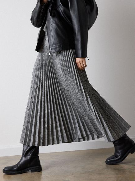 Whistles Check Pleated Midi Skirt, Grey/Multi - view 2, Grey/Multi