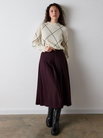 Whistles Petite Wool Blend Pleated Flared Midi Skirt, Burgundy, Burgundy