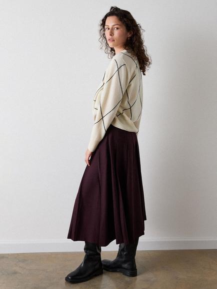 Whistles Petite Wool Blend Pleated Flared Midi Skirt, Burgundy - view 2, Burgundy
