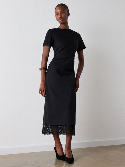 Whistles Ponte Detachable Lace Dress containing LENZING™ ECOVERO™ Viscose, Black, Black