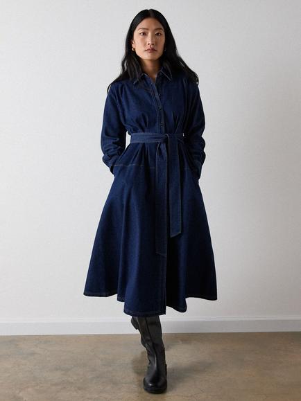 Whistles Waisted Midi Shirt Dress, Dark Denim, Dark Denim