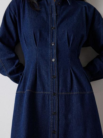 Whistles Waisted Midi Shirt Dress, Dark Denim - view 2, Dark Denim